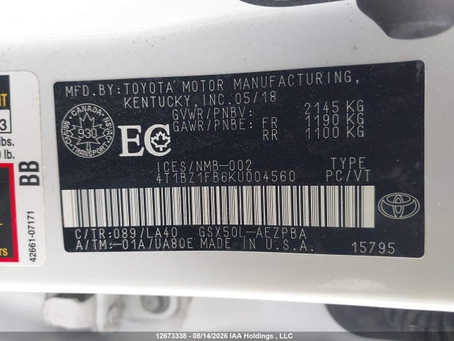 Продажа на аукционе авто 2019 Toyota Avalon Xse, vin: 4T1BZ1FB6KU004560, номер лота: 12673338