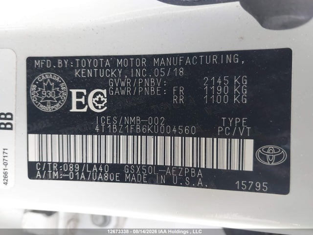 Продажа на аукционе авто 2019 Toyota Avalon Xse, vin: 4T1BZ1FB6KU004560, номер лота: 12673338