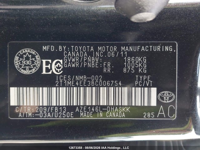12673358 :رقم المزاد ، 2T1ME4EE3BC006754 vin ، 2011 Toyota Matrix Xrs مزاد بيع