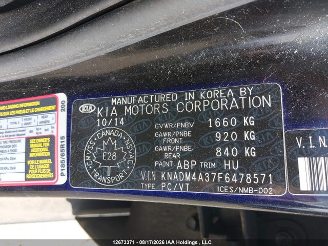 KIA Rio Ex/ex+/lx/lx+/sx 2015 KNADM4A37F6478571 Image 9