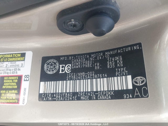 2010 Toyota Corolla Ce მანქანა იყიდება აუქციონზე, vin: 2T1BU4EE5AC387614, აუქციონის ნომერი: 12673373