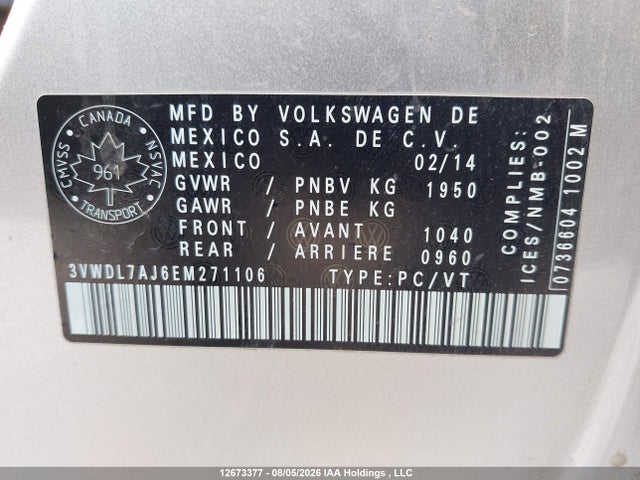 2014 Volkswagen Jetta Sedan მანქანა იყიდება აუქციონზე, vin: 3VWDL7AJ6EM271106, აუქციონის ნომერი: 12673377