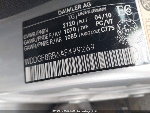12673381 :رقم المزاد ، WDDGF8BB6AF499269 vin ، 2010 Mercedes-benz C 300 4matic مزاد بيع