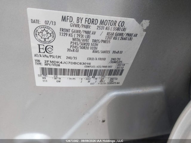 Продажа на аукционе авто 2013 Ford Edge Sel, vin: 2FMDK4JC7DBC63016, номер лота: 12673382