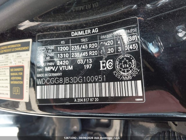 Aukcja sprzedaży 2013 Mercedes-benz Glk 350 4matic, vin: WDCGG8JB3DG100951, numer aukcji: 12673392