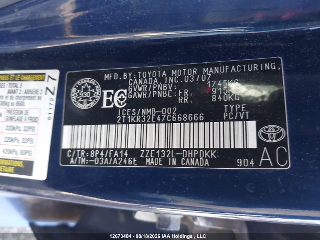 Aukcja sprzedaży 2007 Toyota Matrix Xr, vin: 2T1KR32E47C668666, numer aukcji: 12673404