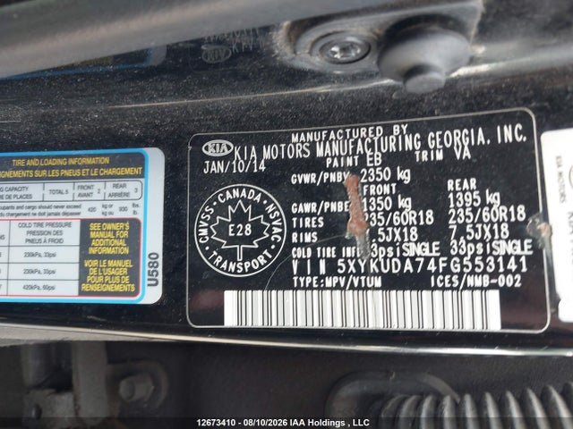 Aukcja sprzedaży 2015 Kia Sorento Ex V6, vin: 5XYKUDA74FG553141, numer aukcji: 12673410