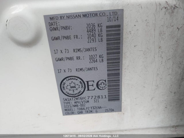 12673415 :رقم المزاد ، 5N1AT2MT6FC772811 vin ، 2015 Nissan Rogue S/sv مزاد بيع