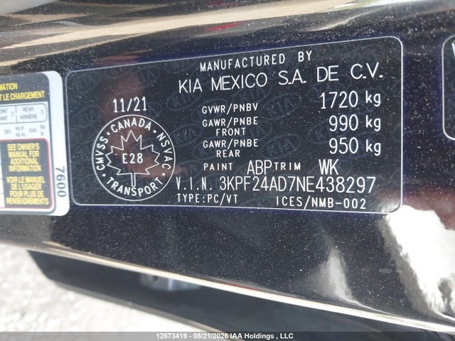 2022 Kia Forte Lx მანქანა იყიდება აუქციონზე, vin: 3KPF24AD7NE438297, აუქციონის ნომერი: 12673419