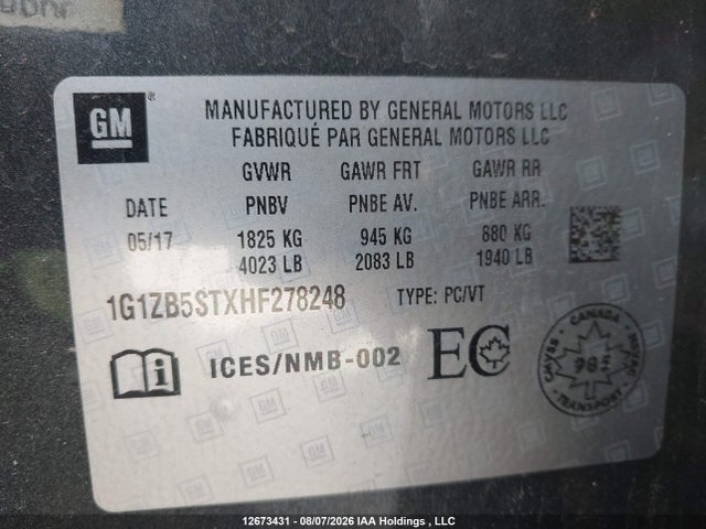 12673431 :رقم المزاد ، 1G1ZB5STXHF278248 vin ، 2017 Chevrolet Malibu Ls مزاد بيع
