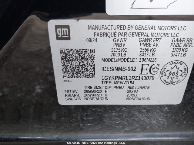 12673445 :رقم المزاد ، 1GYKPMRL1RZ143079 vin ، 2024 Cadillac Lyriq مزاد بيع