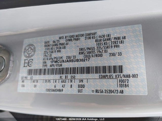 Ford Escape Platinum 2025 1FMCU9JA9SUB30217 Image 9