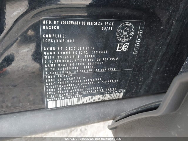 2026 Volkswagen Tiguan Se მანქანა იყიდება აუქციონზე, vin: 3VVER7RM1TM003499, აუქციონის ნომერი: 12673470