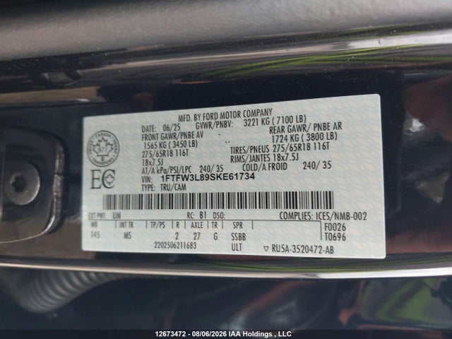 Ford F150 Xlt 2025 1FTFW3L89SKE61734 Image 9