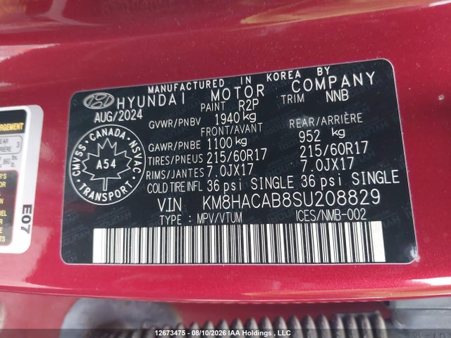 2025 Hyundai Kona Essential 4p Ti მანქანა იყიდება აუქციონზე, vin: KM8HACAB8SU208829, აუქციონის ნომერი: 12673475