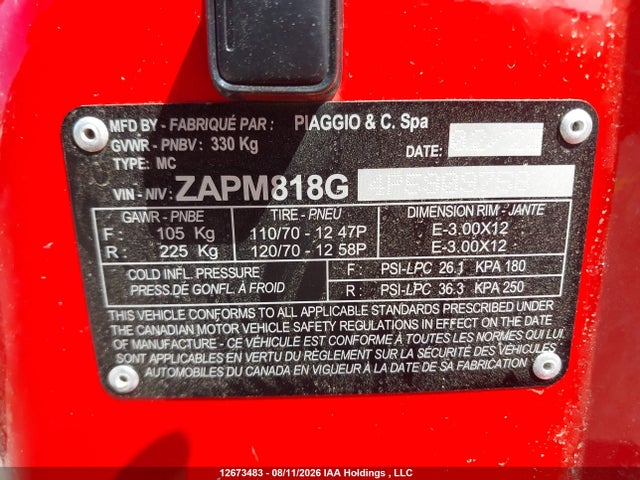 Aukcja sprzedaży 2023 Vespa Primavera/sprint 150, vin: ZAPM818G4P5909758, numer aukcji: 12673483