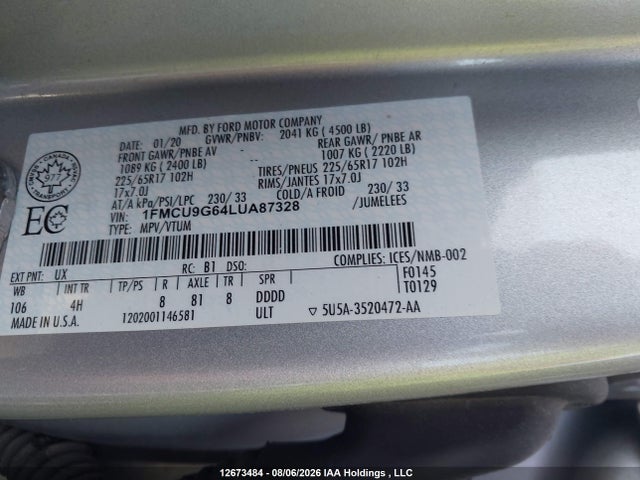 Ford ESCAPE SE 2020 1FMCU9G64LUA87328 Image 19