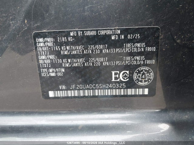 Subaru Crosstrek Touring 2025 JF2GUADC5SH240325 Image 20