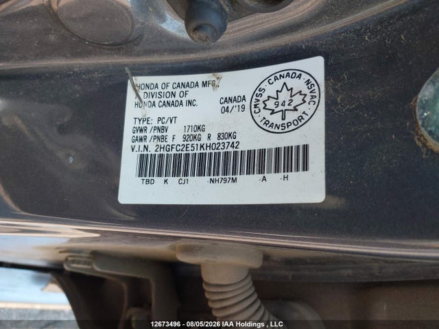 Honda Civic Lx 2019 2HGFC2E51KH023742 Image 9