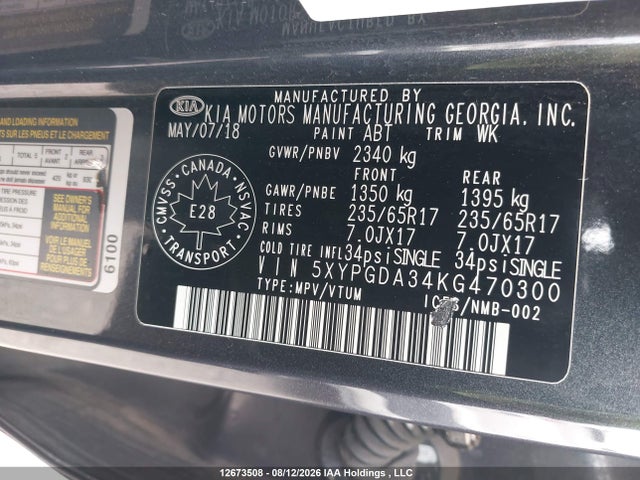 KIA Sorento 2.4l Lx 2019 5XYPGDA34KG470300 Image 18