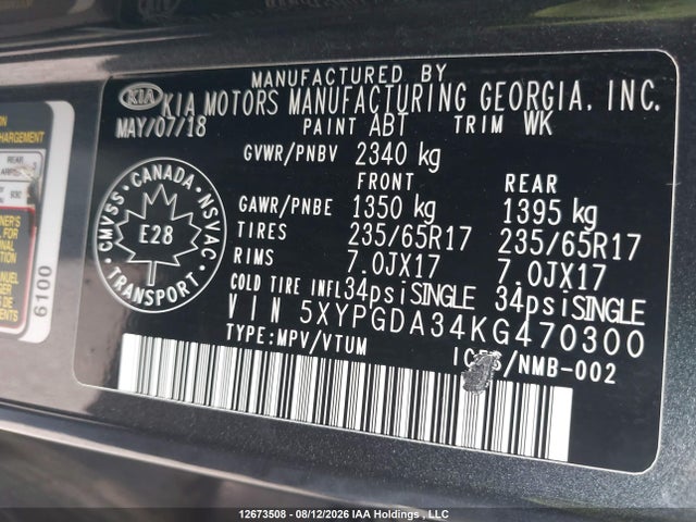 KIA Sorento 2.4l Lx 2019 5XYPGDA34KG470300 Image 9
