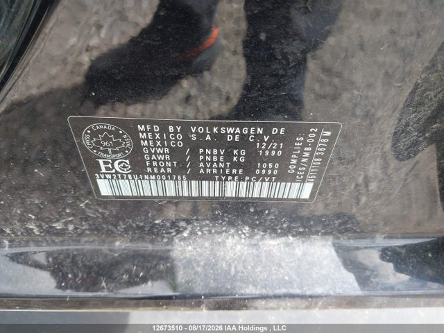 Aukcja sprzedaży 2022 Volkswagen Jetta Gli, vin: 3VW2T7BU1NM001765, numer aukcji: 12673510