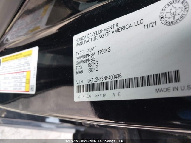 19XFL2H53NE400436 Honda Civic Lx