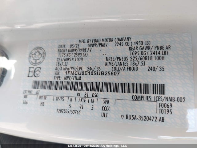 Ford Escape 2025 1FMCU0E10SUB25607 Image 18