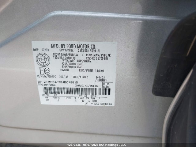 Ford EDGE SEL 2018 2FMPK4J90JBC48015 Image 9
