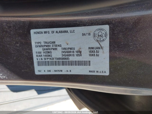 2019 Honda Ridgeline მანქანა იყიდება აუქციონზე, vin: 5FPYK3F75KB500685, აუქციონის ნომერი: 12673542