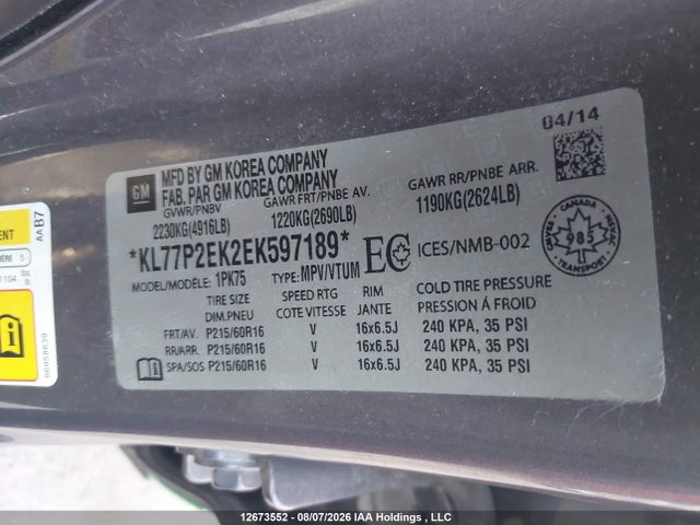 Chevrolet Orlando Lt 2014 KL77P2EK2EK597189 Image 9