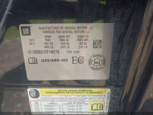 12673566 :رقم المزاد ، 1G1ZB5EU1CF146119 vin ، 2012 Chevrolet Malibu Ls مزاد بيع