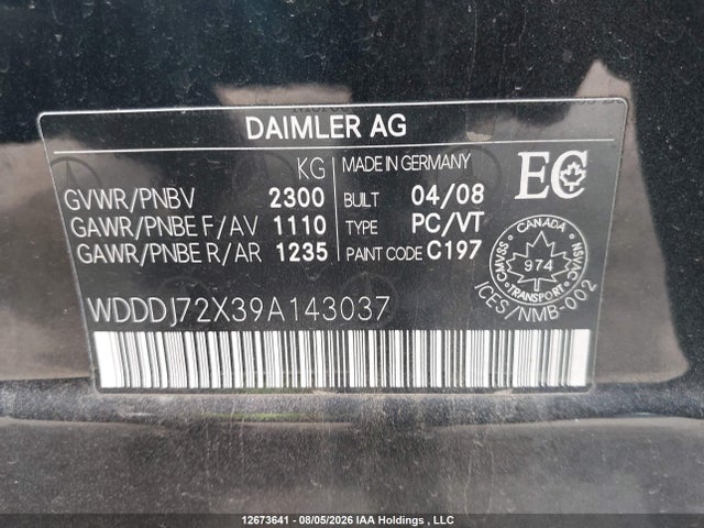 Aukcja sprzedaży 2009 Mercedes-benz Cls 550, vin: WDDDJ72X39A143037, numer aukcji: 12673641