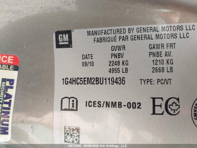 12673656 :رقم المزاد ، 1G4HC5EM2BU119436 vin ، 2011 Buick Lucerne Cxl مزاد بيع