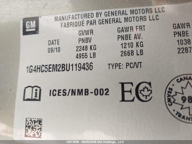 12673656 :رقم المزاد ، 1G4HC5EM2BU119436 vin ، 2011 Buick Lucerne Cxl مزاد بيع