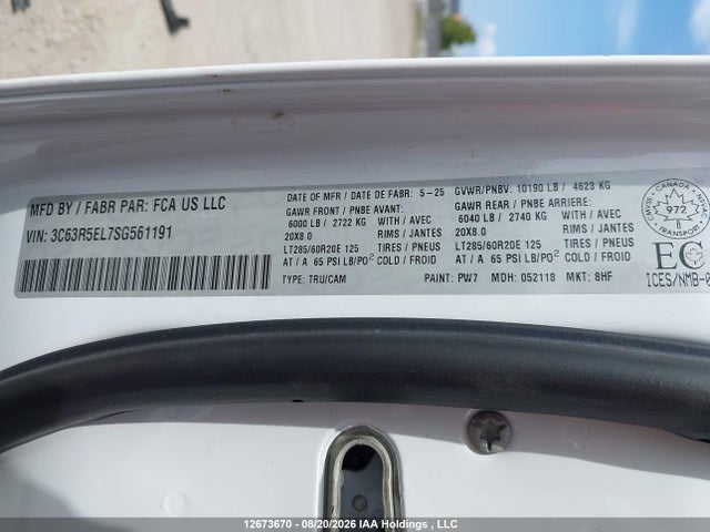 12673670 :رقم المزاد ، 3C63R5EL7SG561191 vin ، 2025 Ram 2500 مزاد بيع