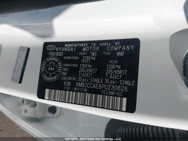 12673679 :رقم المزاد ، KM8JCCAE6PU230826 vin ، 2023 Hyundai Tucson مزاد بيع