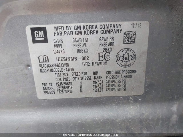 12673680 :رقم المزاد ، KL4CJCSB6EB643100 vin ، 2014 Buick Encore مزاد بيع