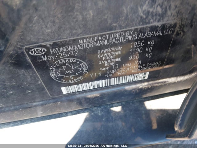 Продаж на аукціоні авто 2013 Hyundai Sonata Gls, vin: 5NPEB4AC1DH535895, номер лоту: 12665193
