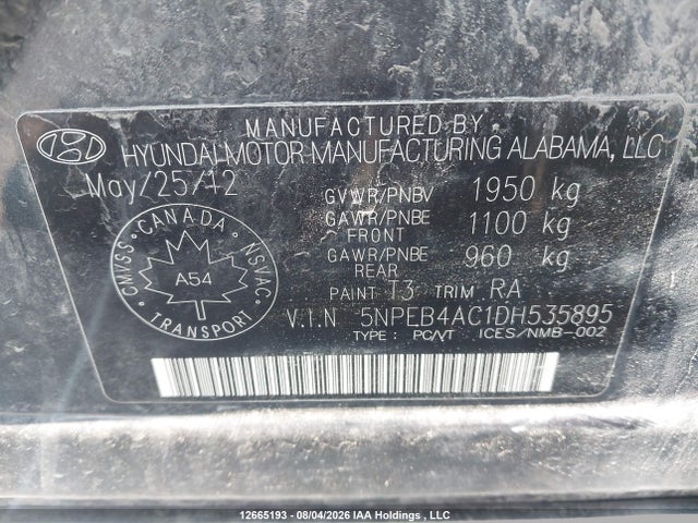 Продаж на аукціоні авто 2013 Hyundai Sonata Gls, vin: 5NPEB4AC1DH535895, номер лоту: 12665193
