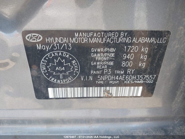 Aukcja sprzedaży 2013 Hyundai Elantra Limited W/navi, vin: 5NPDH4AE6DH357557, numer aukcji: 12670407