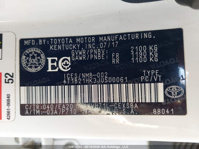 4T1B21HK3JU500061 Toyota CAMRY HYBRID