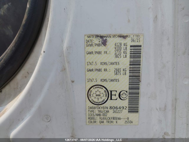 1N6BF0KY6FN806492 Nissan Nv Cargo Nv2500 Hd Sv V6