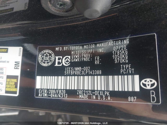 Toyota COROLLA LE 2020 5YFBPRBE3LP143388 Image 9