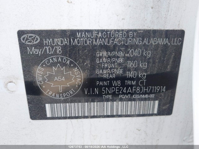 5NPE24AF8JH711914 Hyundai SONATA SE