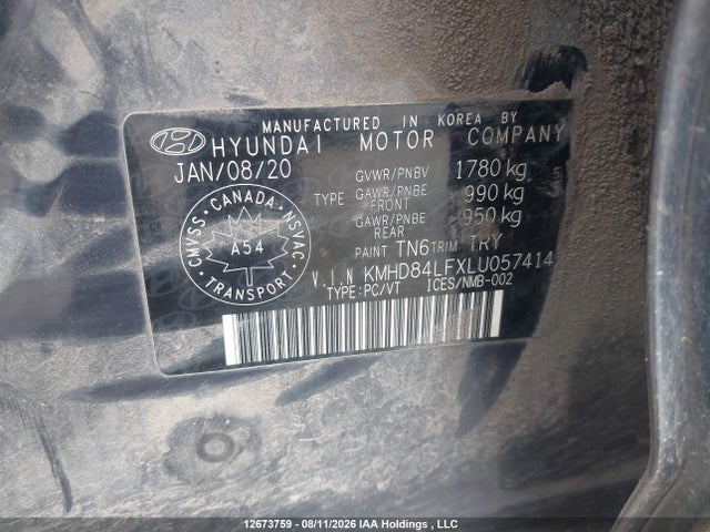KMHD84LFXLU057414 Hyundai Elantra Preferred Auto Ivt