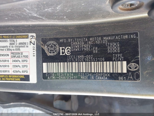 Продажа на аукционе авто 2006 Toyota Corolla Matrix Xr, vin: 2T1LR32E16C553106, номер лота: 12673762