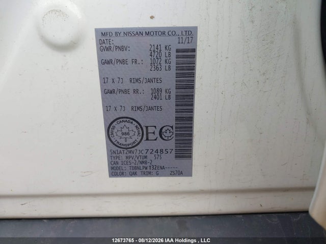Продаж на аукціоні авто 2018 Nissan Rogue Sv/sl, vin: 5N1AT2MV7JC724857, номер лоту: 12673765