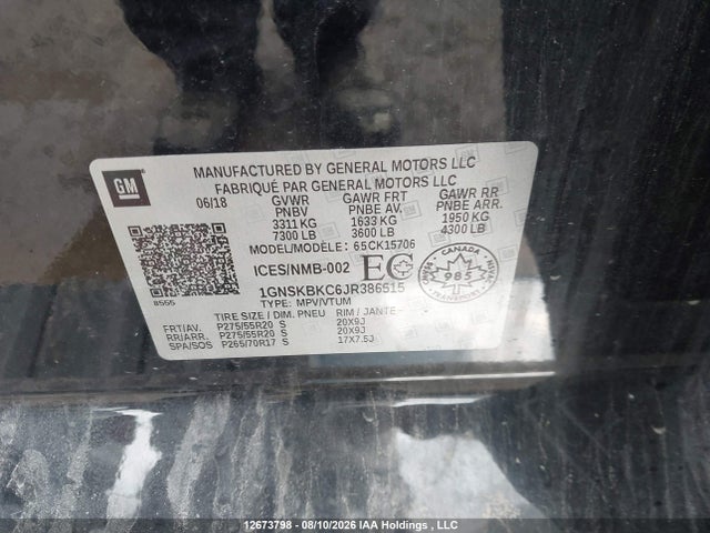 Chevrolet Tahoe 2018 1GNSKBKC6JR386515 Image 9