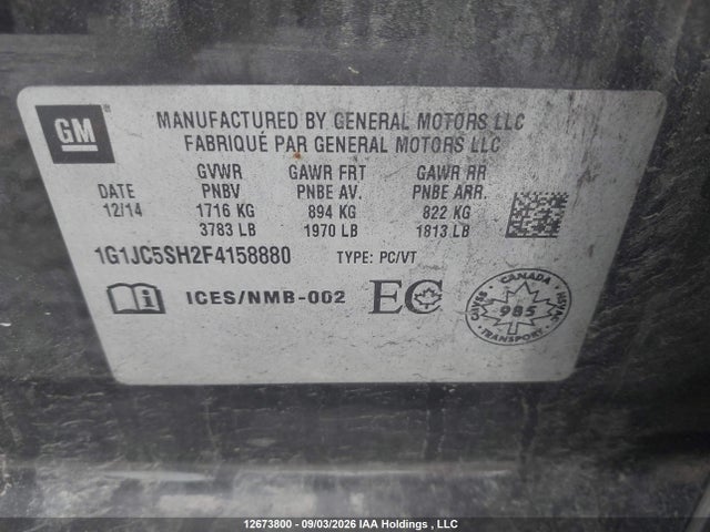 Chevrolet SONIC LT 2015 1G1JC5SH2F4158880 Image 9